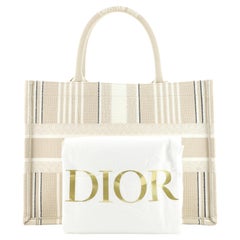 Christian Dior Book Tote Bayadere Stripe Embroidered Canvas Small