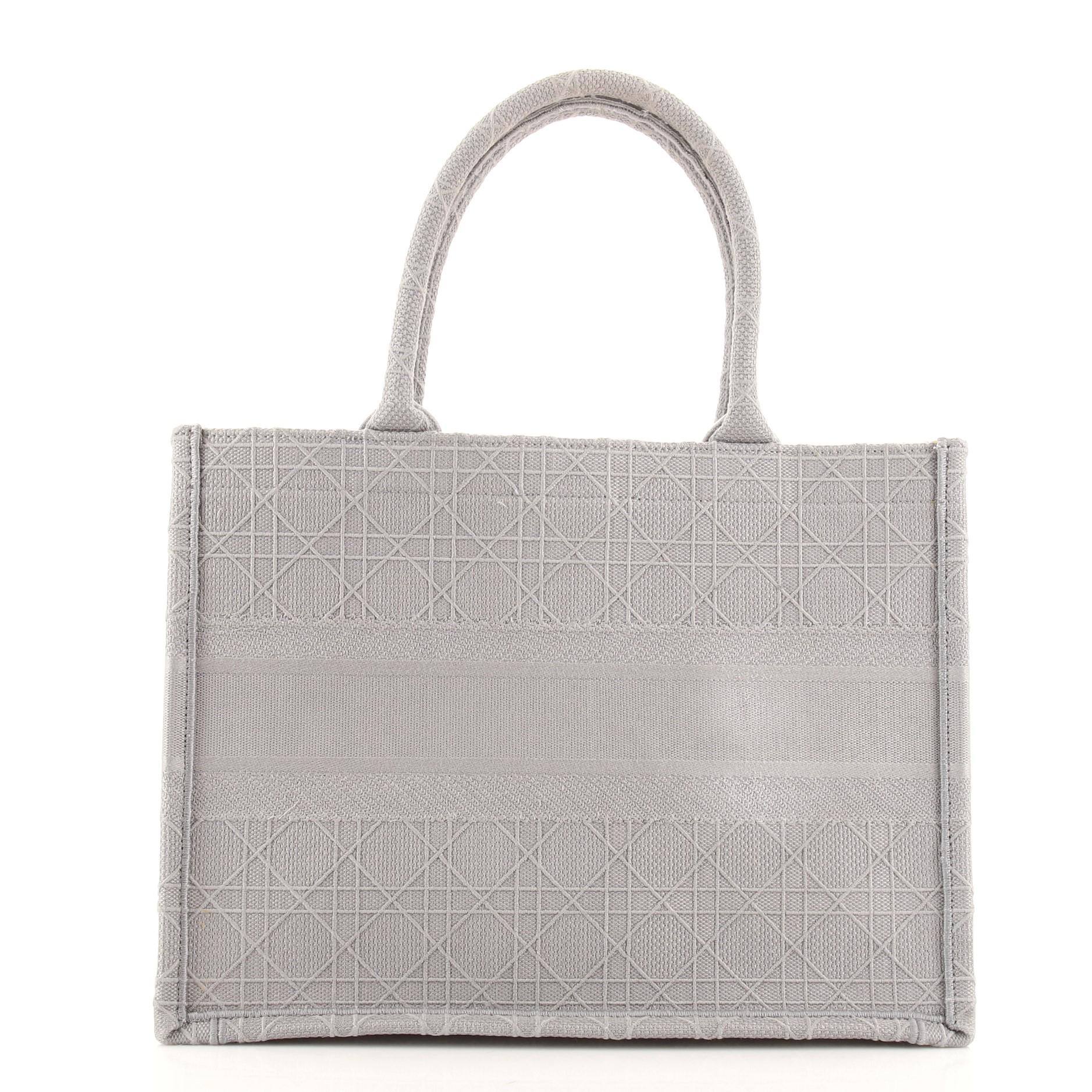 Gray Christian Dior Book Tote Cannage Embroidered Canvas Small