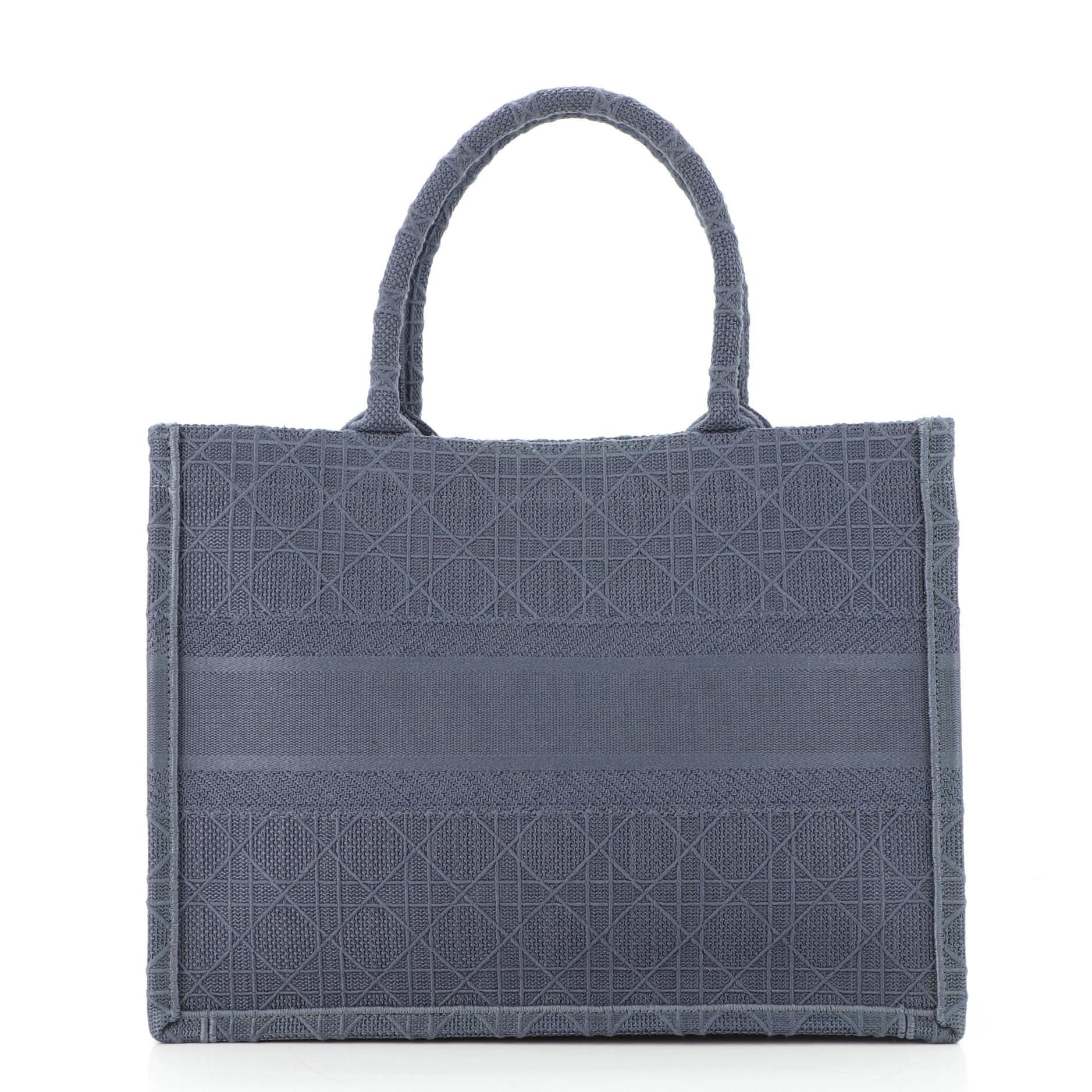 Gray Christian Dior Book Tote Cannage Embroidered Canvas Small