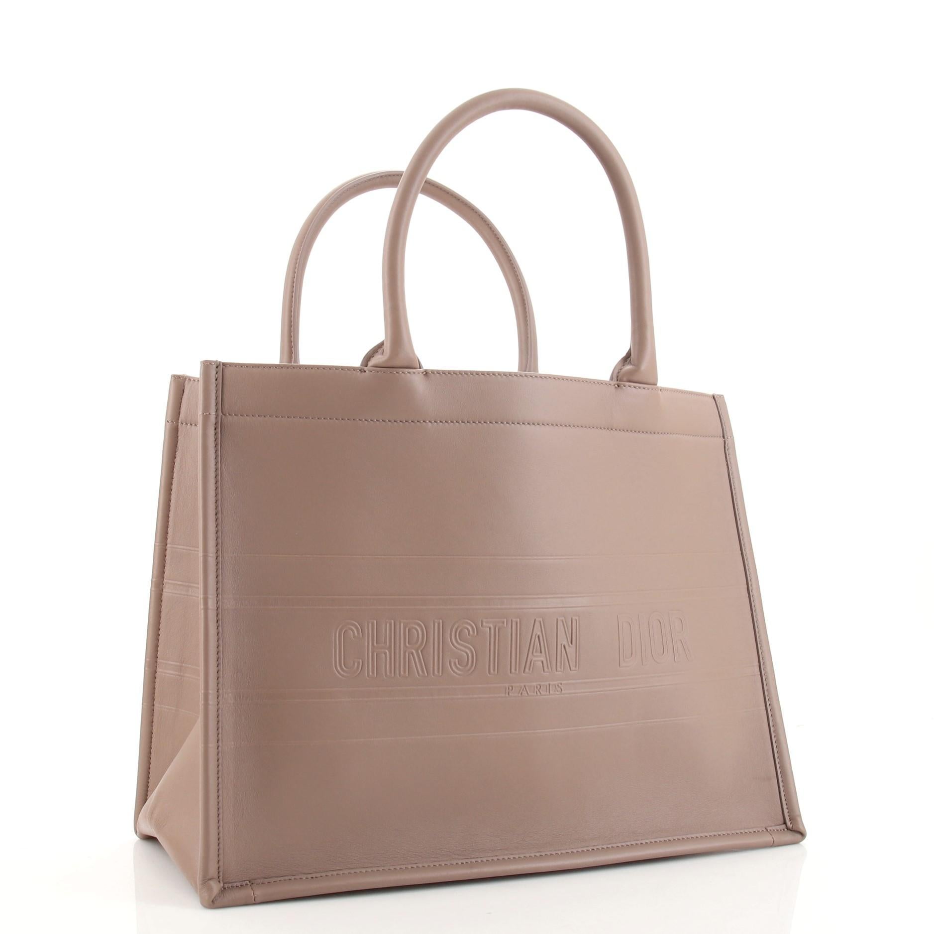 Brown Christian Dior Book Tote Embossed Leather Medium