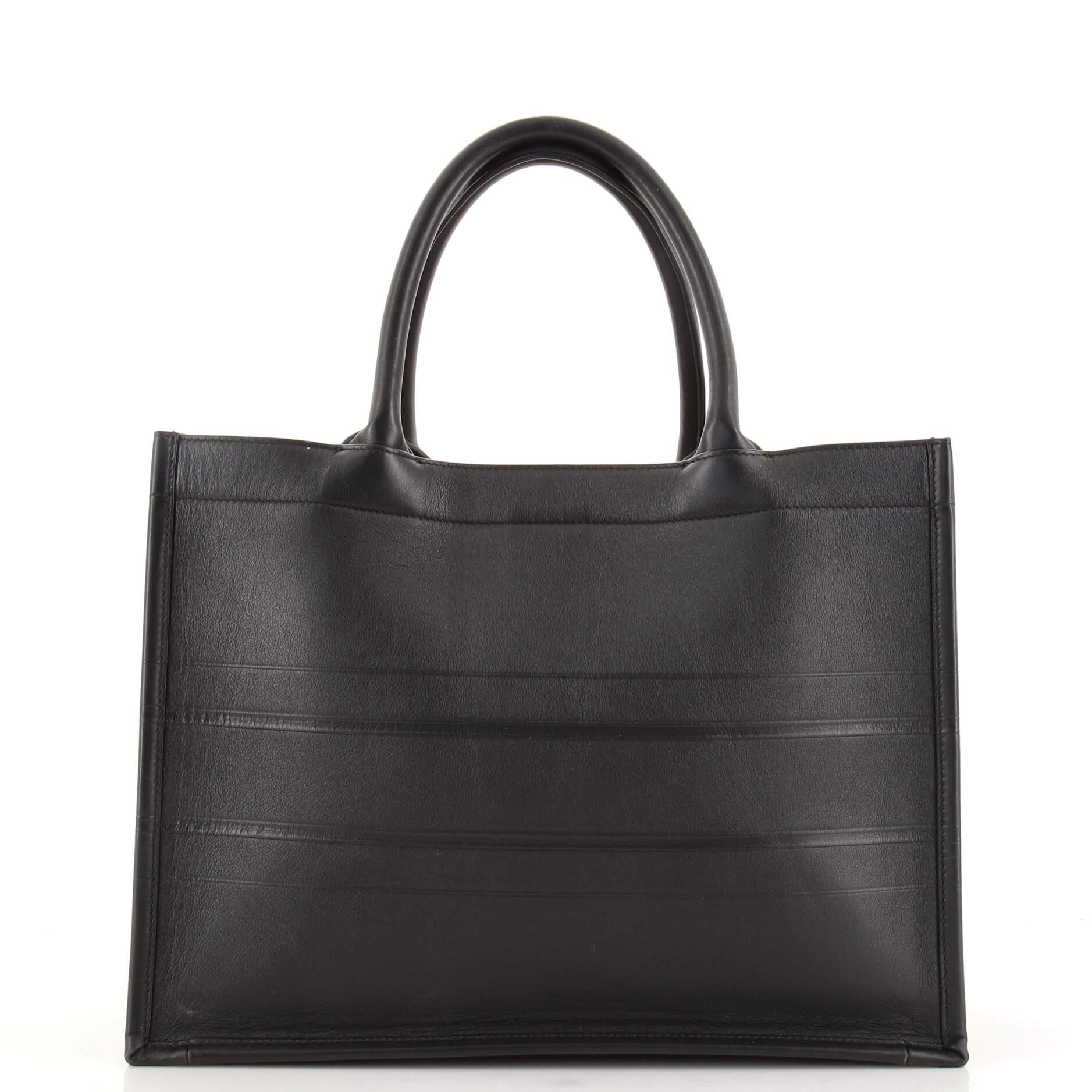 Black Christian Dior Book Tote Embossed Leather Medium