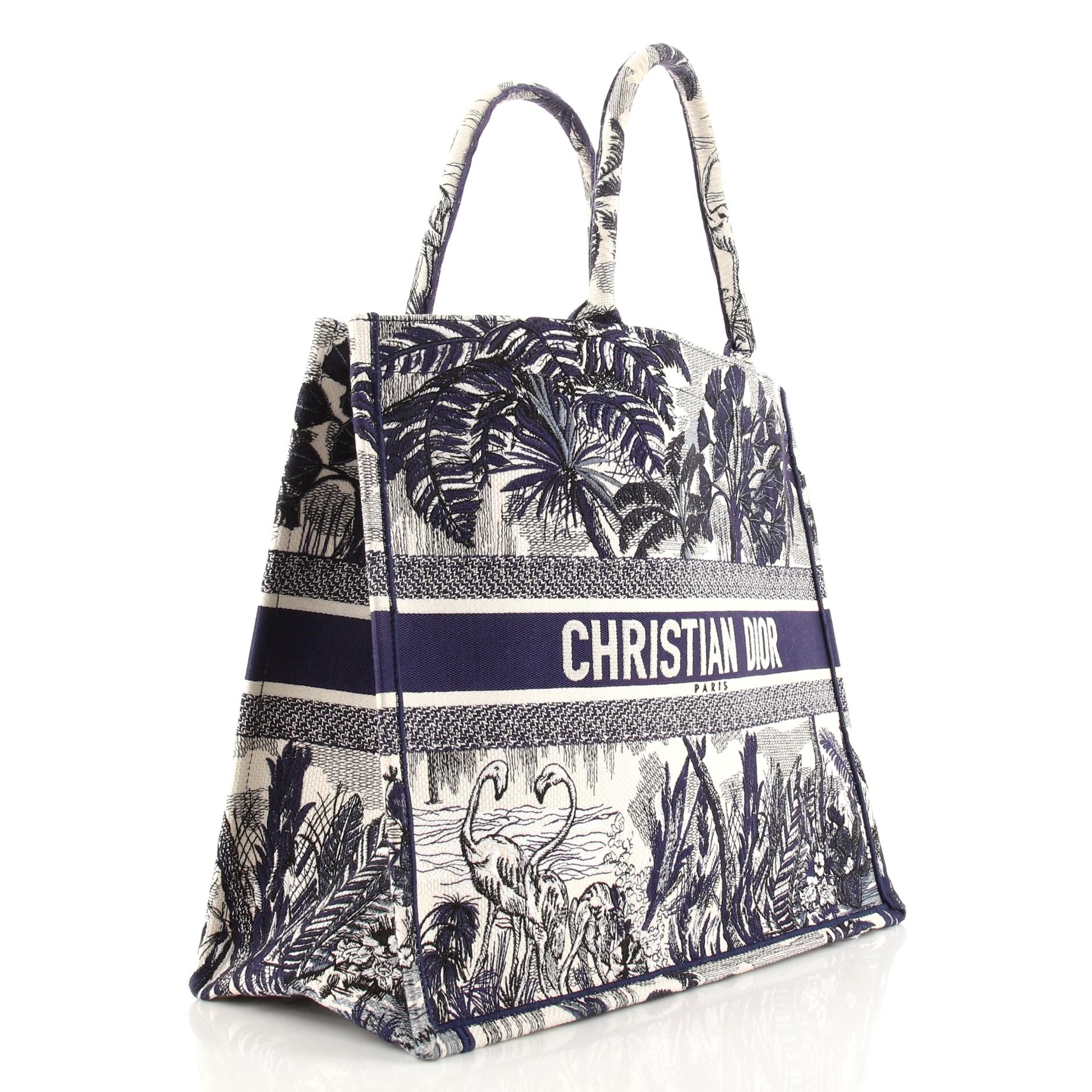 Gray Christian Dior Book Tote Embroidered Canvas