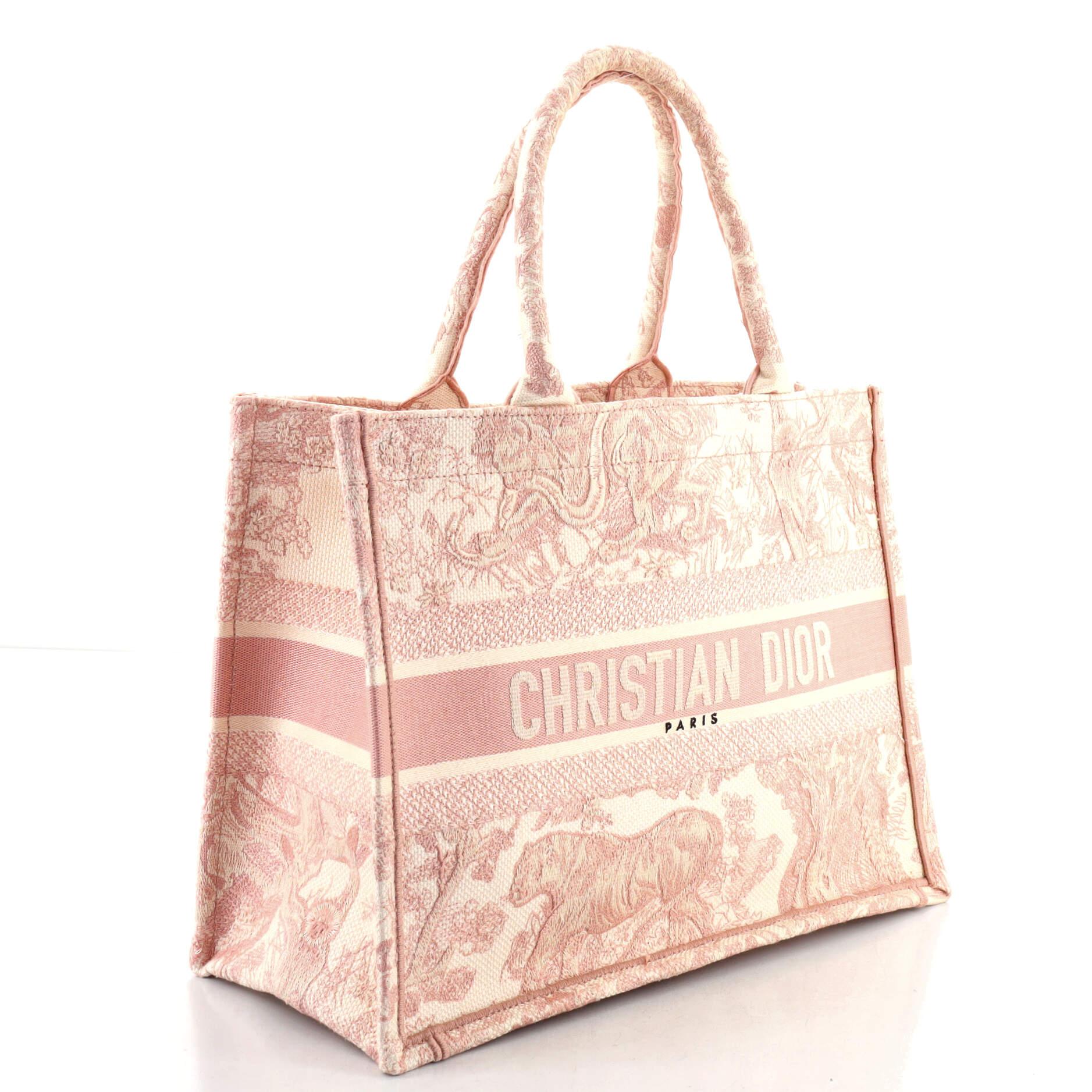 Christian Dior Book Tote Embroidered Canvas Medium In Good Condition In NY, NY