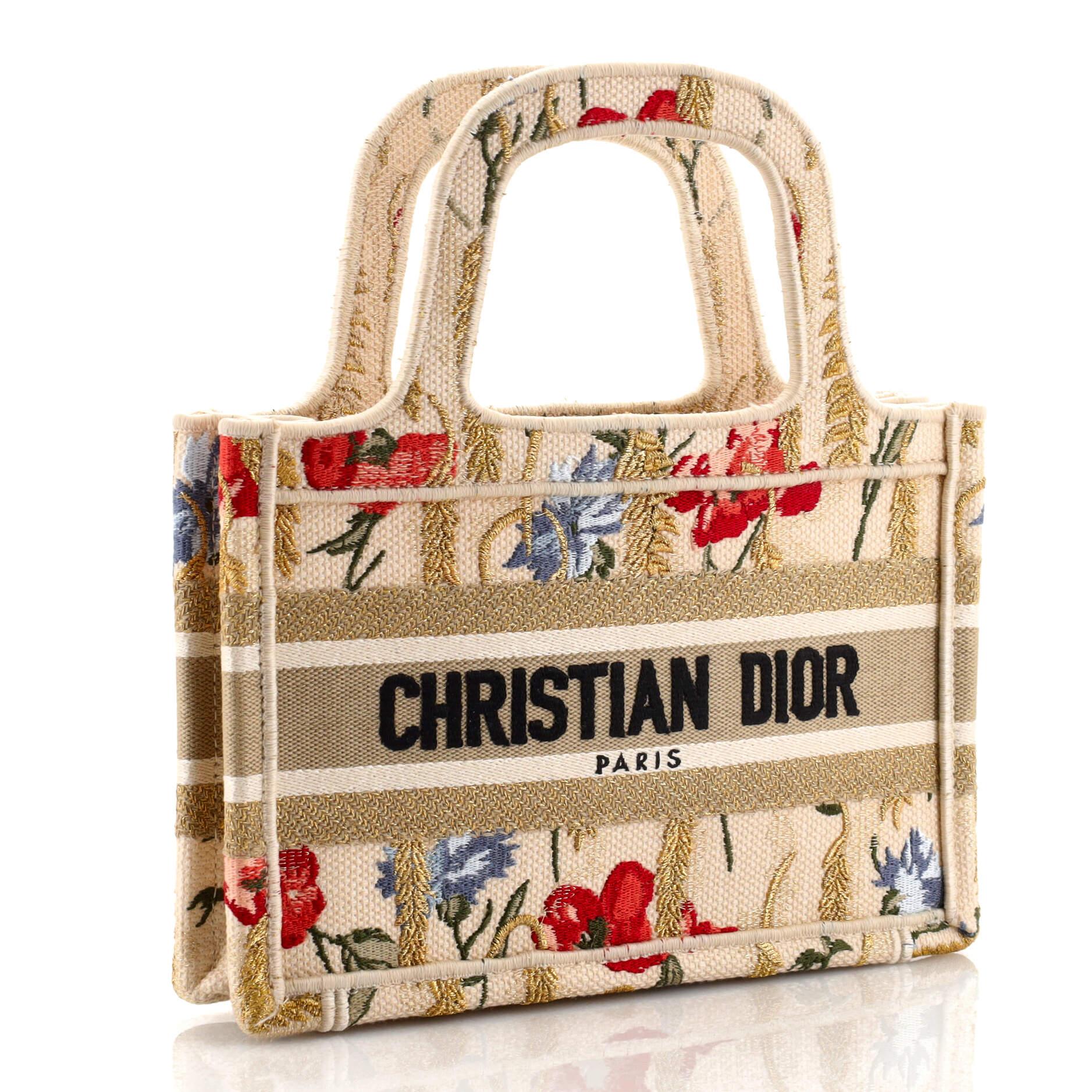 Christian Dior Book Tote Embroidered Canvas Mini In Good Condition In NY, NY