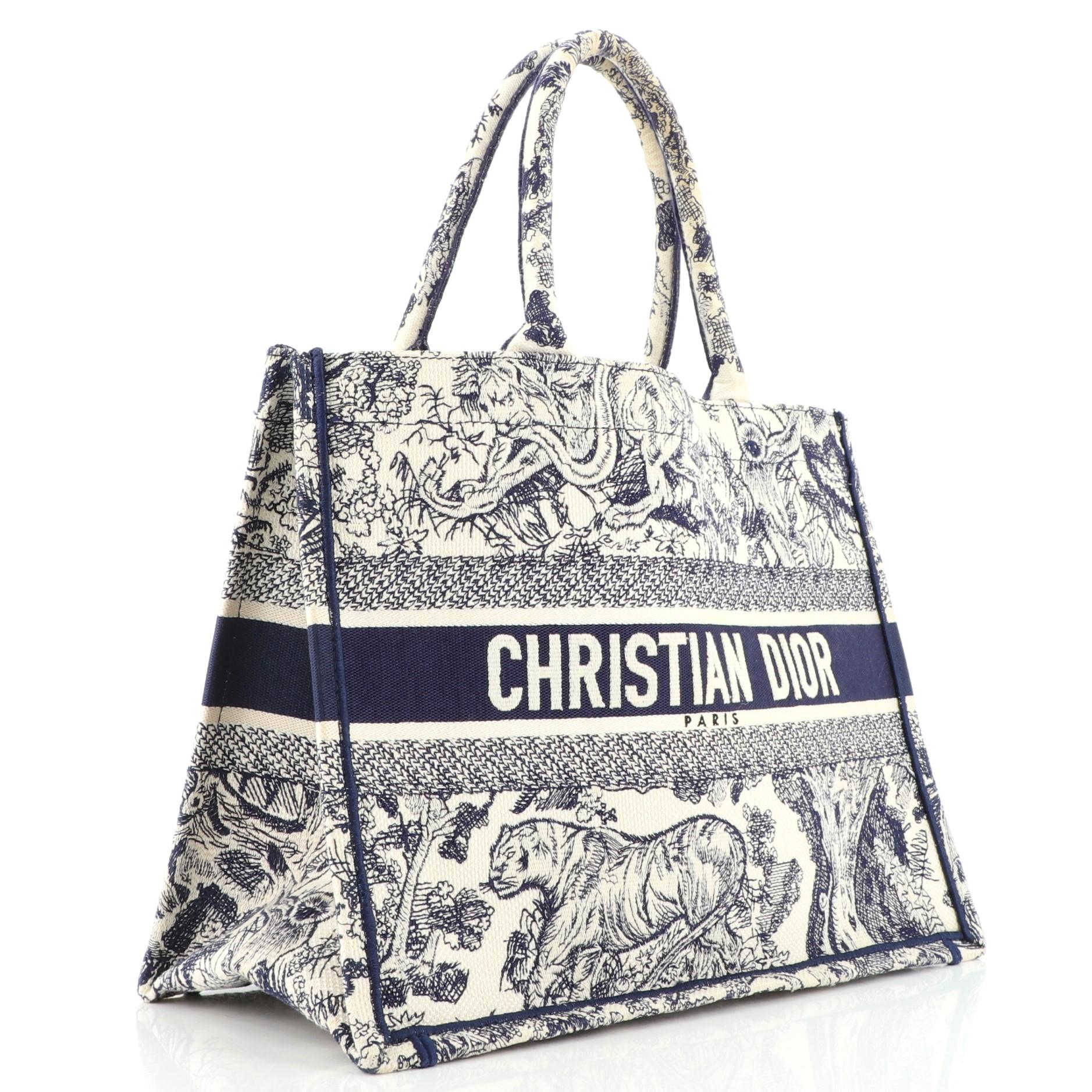 Gray Christian Dior Book Tote Embroidered Canvas Small