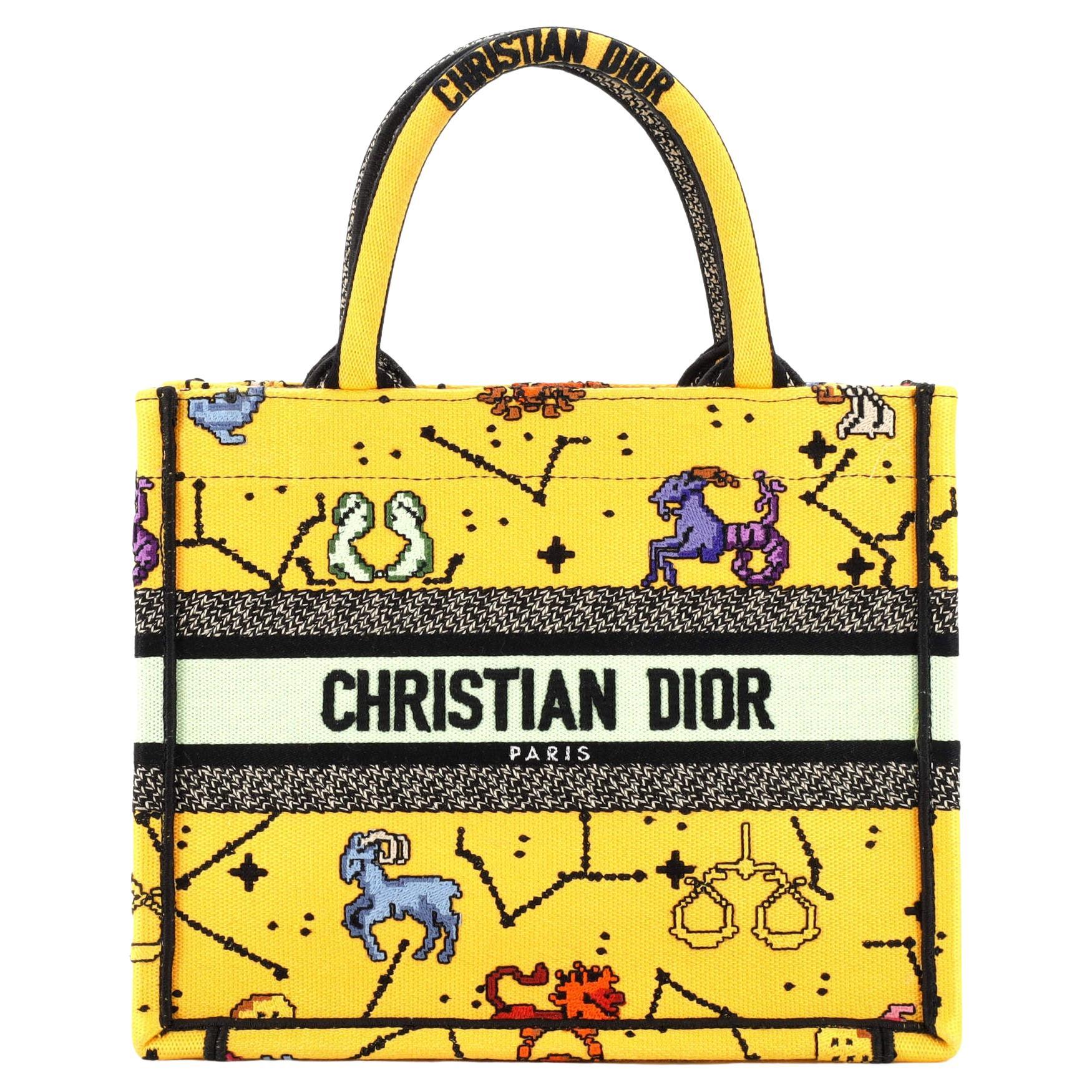 Christian Dior Book Tote Embroidered Canvas Small For Sale