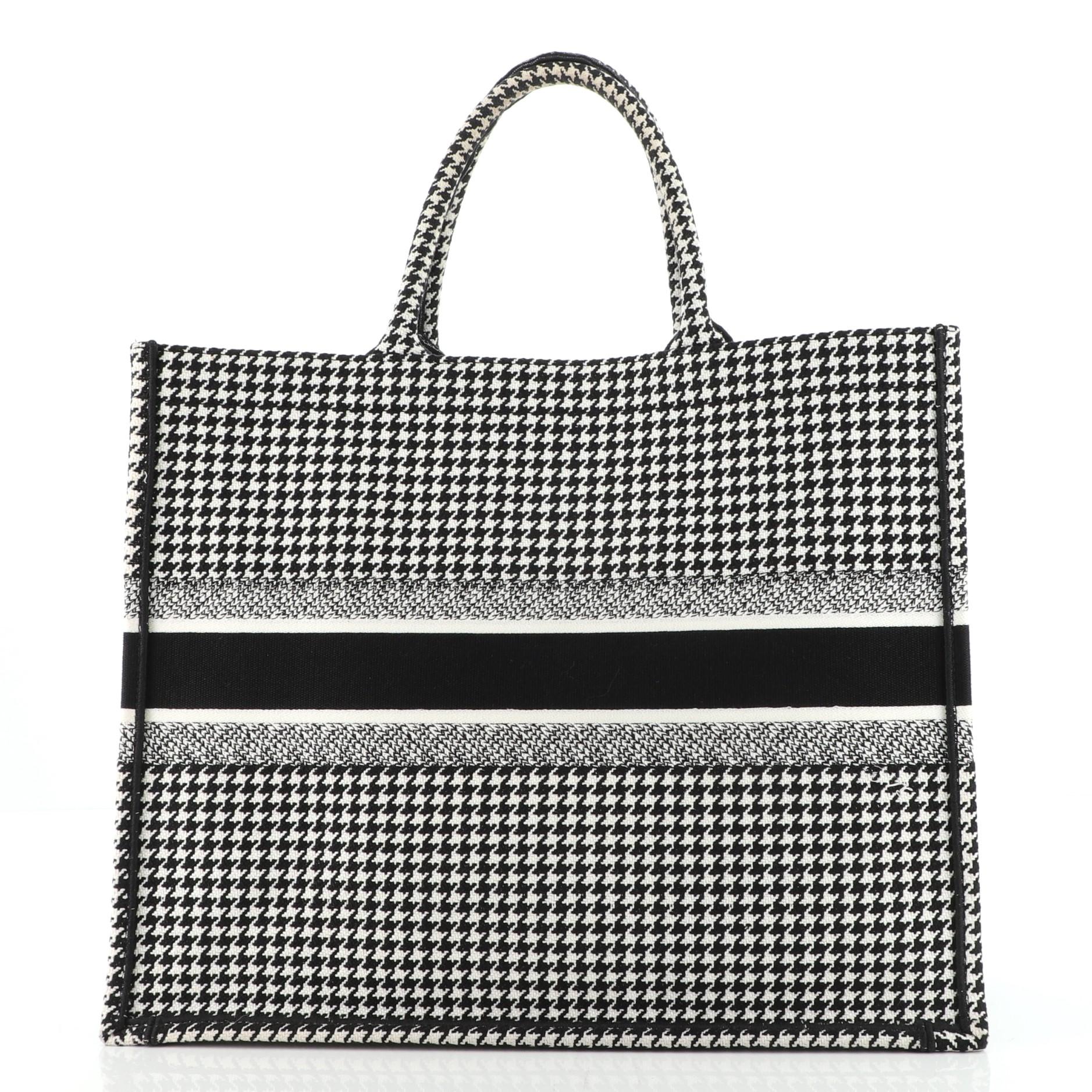 Christian Dior Buch Tote Hahnentritt-Leinwand (Schwarz)