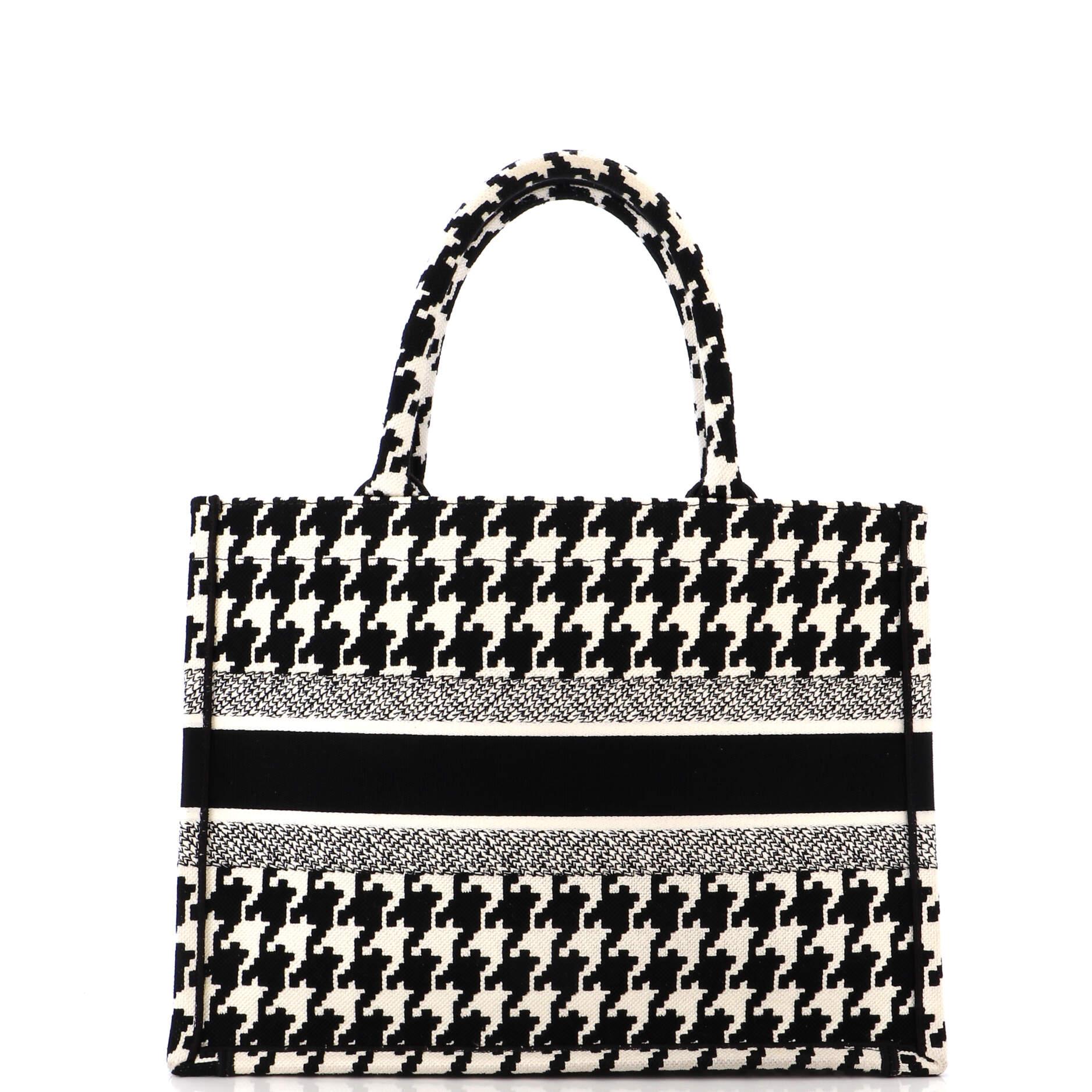 Christian Dior Book Tote Houndstooth Canvas Medium In Good Condition In NY, NY