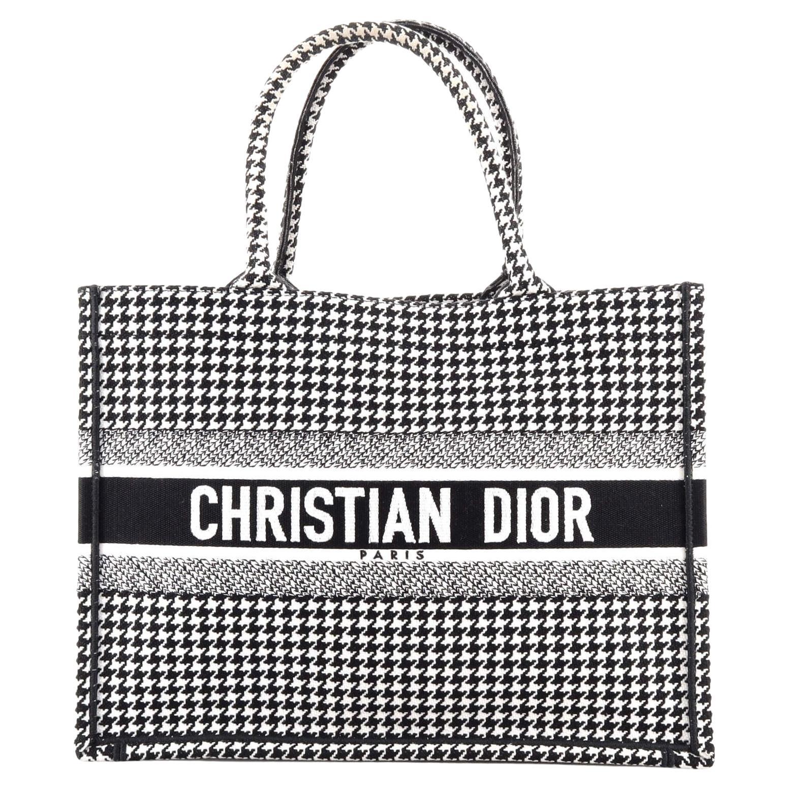 Christian Dior Book Tote Houndstooth Canvas Small