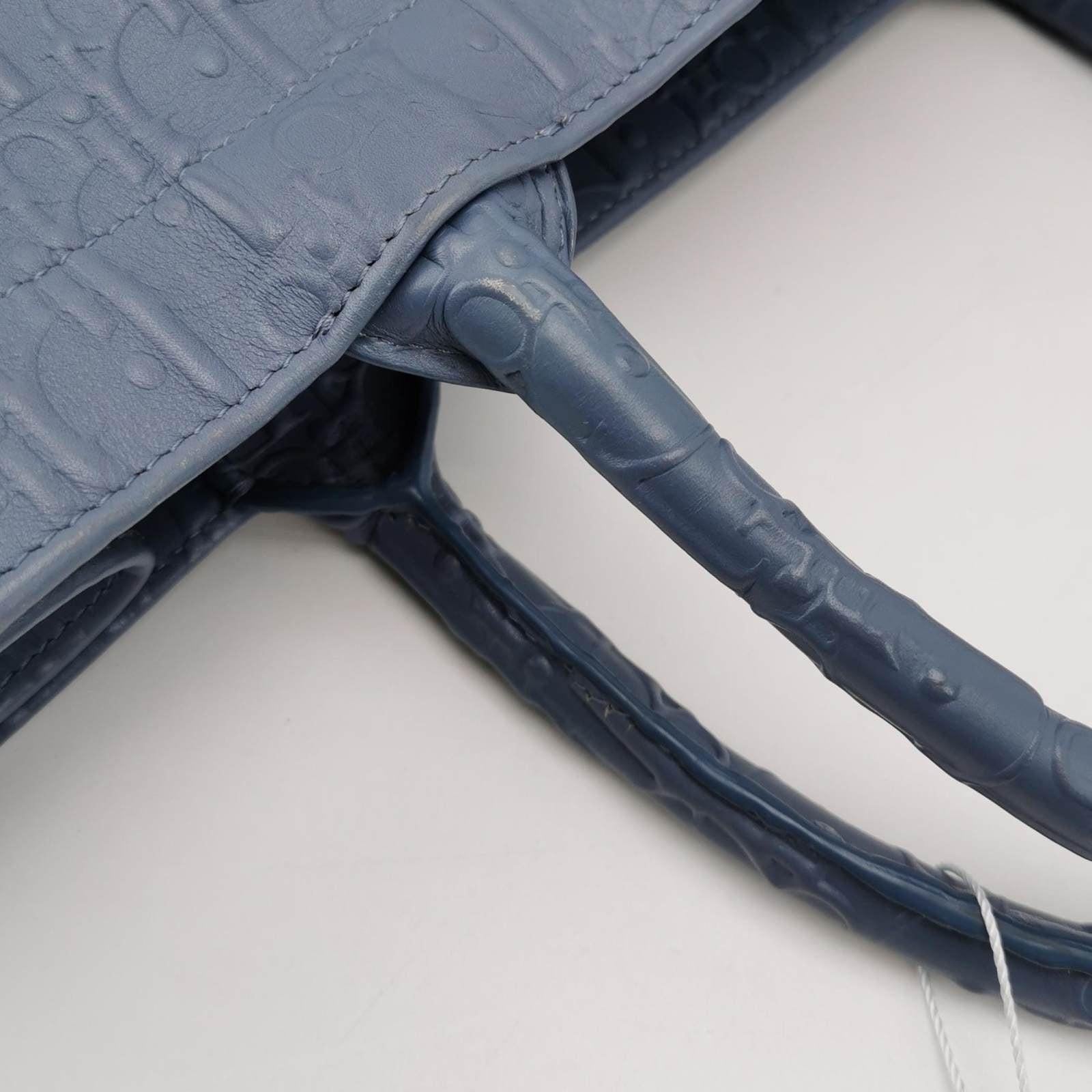 Christian Dior Book Tote Large Blue Calfskin Leather Oblique Embossed Handbag For Sale 7