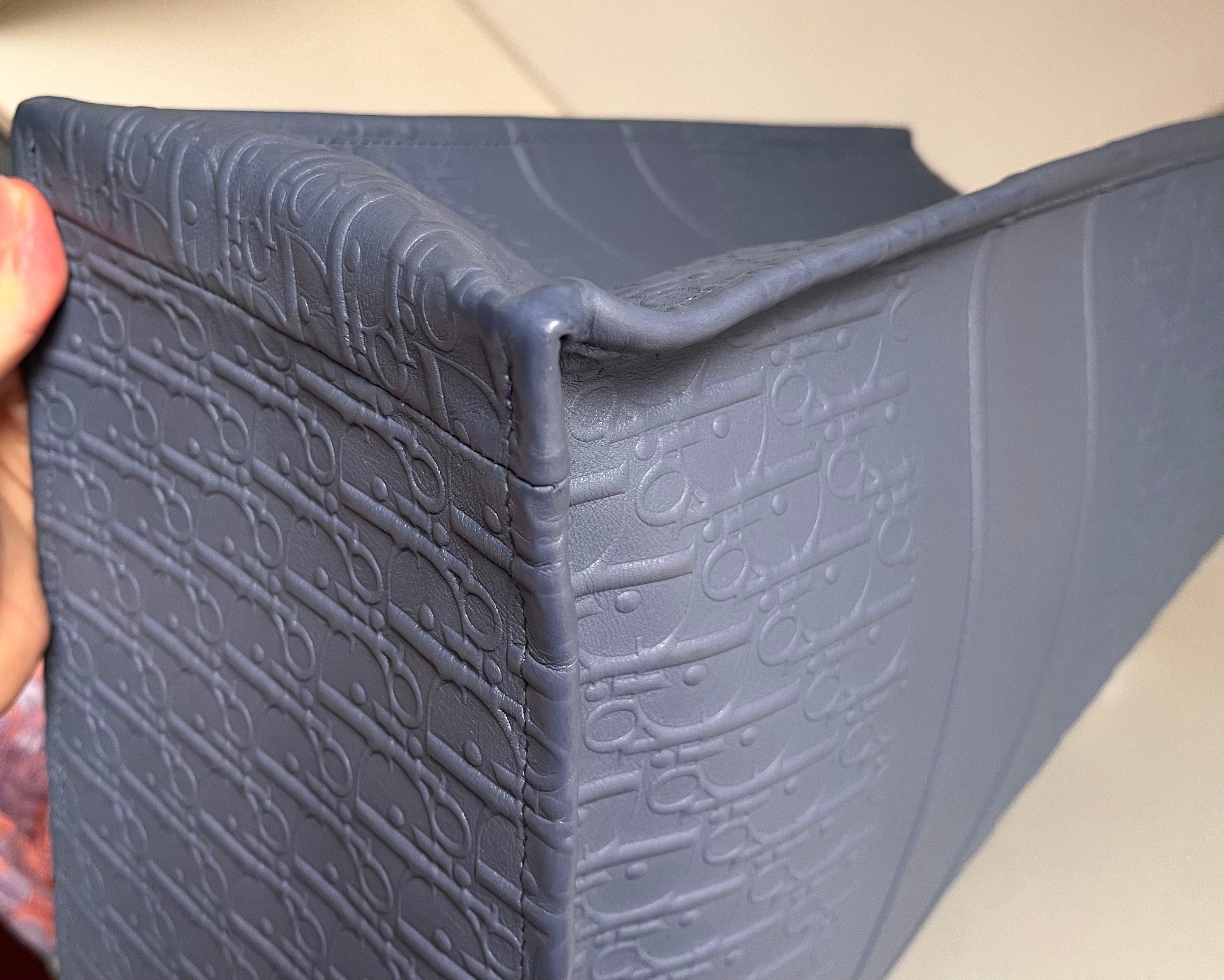 Christian Dior Book Tote Large Blue Calfskin Leather Oblique Embossed Handbag For Sale 10