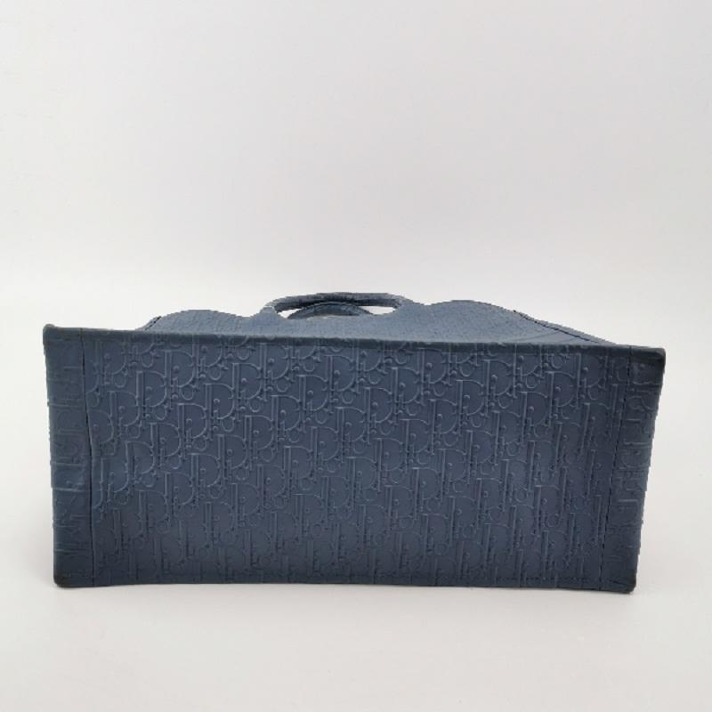 Women's Christian Dior Book Tote Large Blue Calfskin Leather Oblique Embossed Handbag For Sale