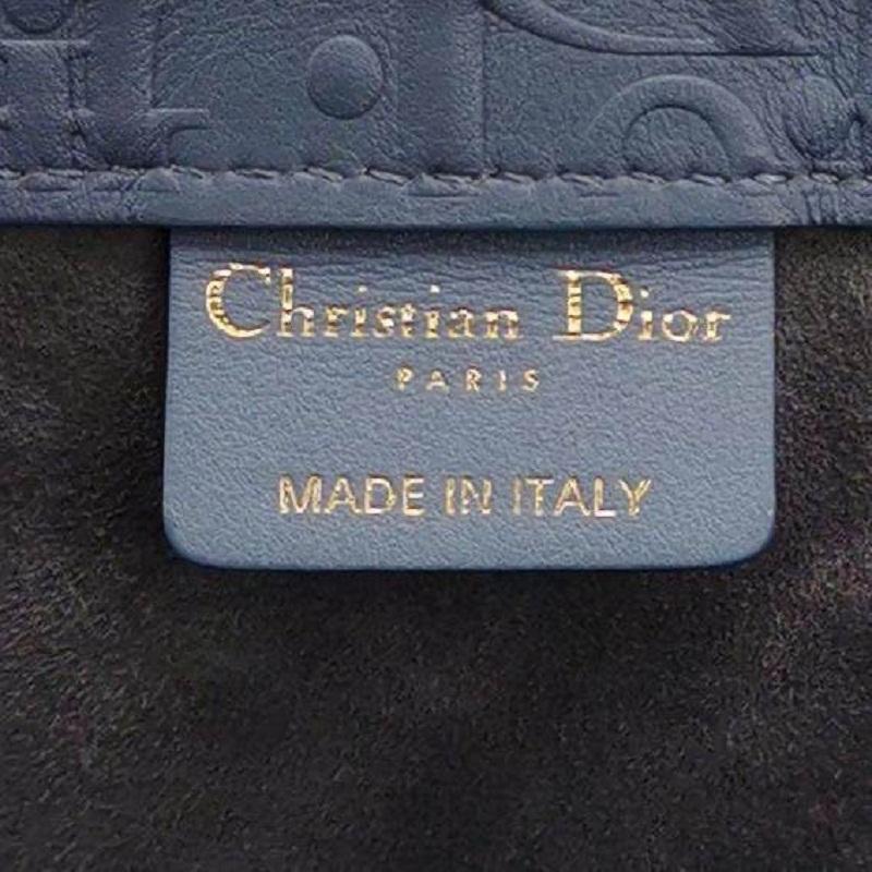 Christian Dior Book Tote Large Blue Calfskin Leather Oblique Embossed Handbag For Sale 2