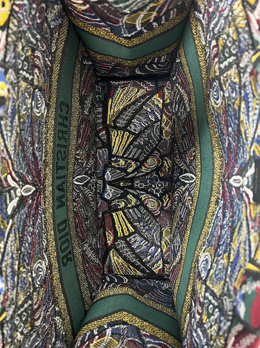 CHRISTIAN DIOR BOOK TOTE MULTICOLOR Butterfly Embroidery Bag In Good Condition In Montgomery, TX