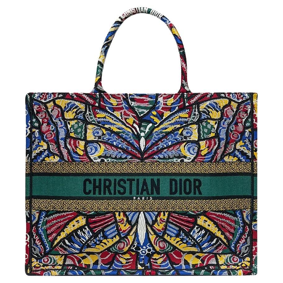 CHRISTIAN DIOR BOOK TOTE MULTICOLOR Butterfly Embroidery Bag
