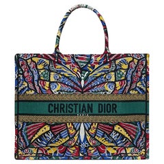 Used CHRISTIAN DIOR BOOK TOTE MULTICOLOR Butterfly Embroidery Bag