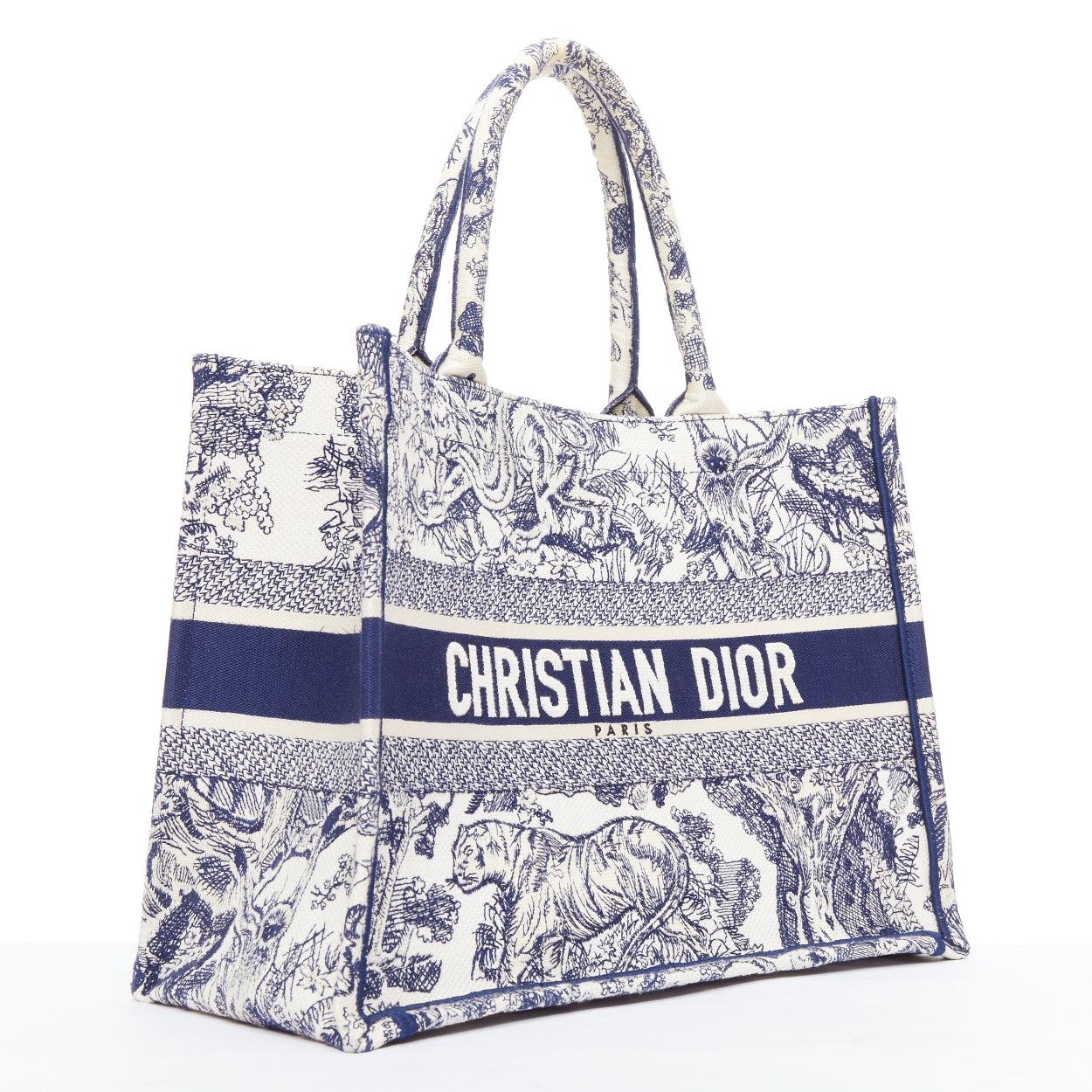 Gray CHRISTIAN DIOR Book Tote navy cream Toile de Jouy canvas bag For Sale