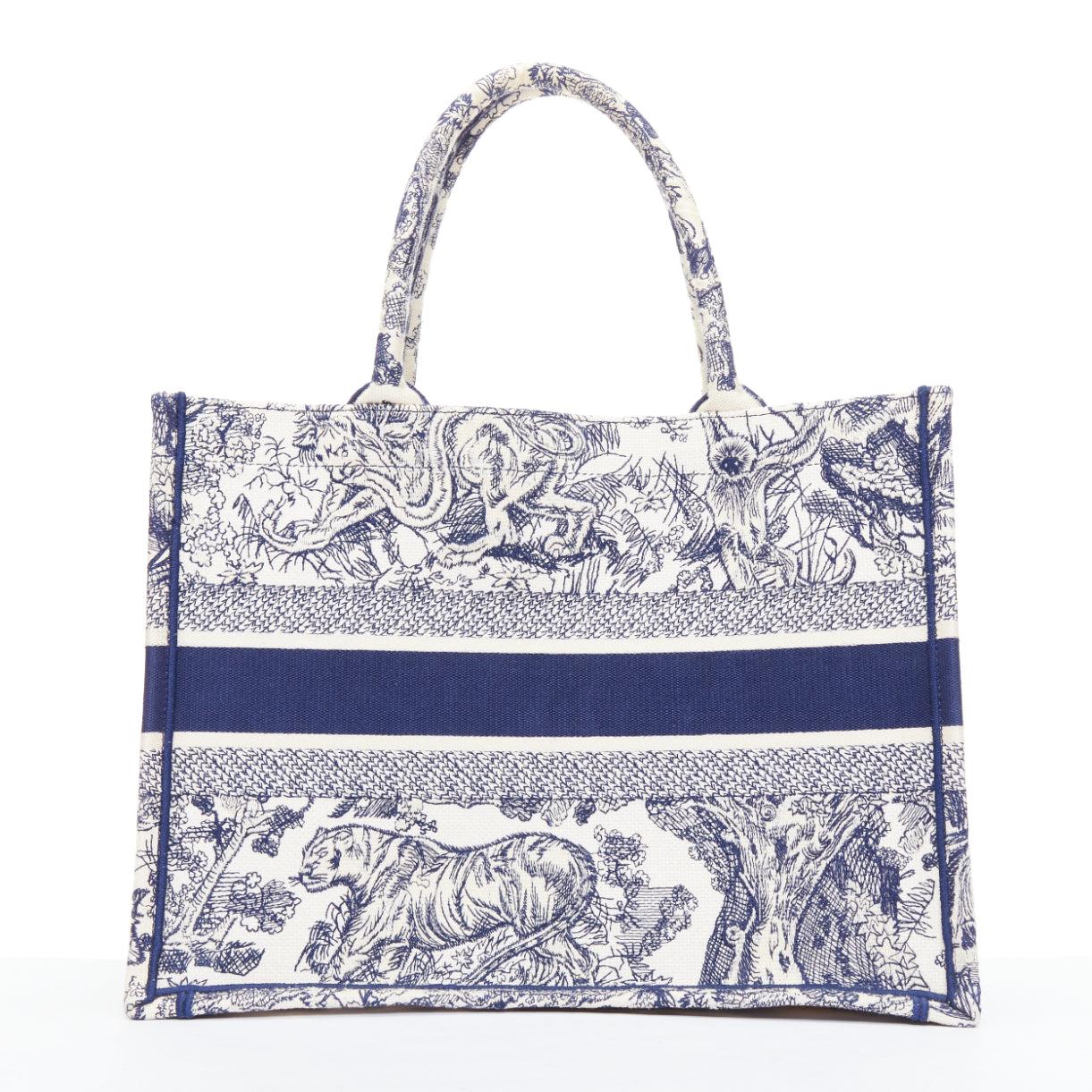 Women's CHRISTIAN DIOR Book Tote navy cream Toile de Jouy canvas bag For Sale