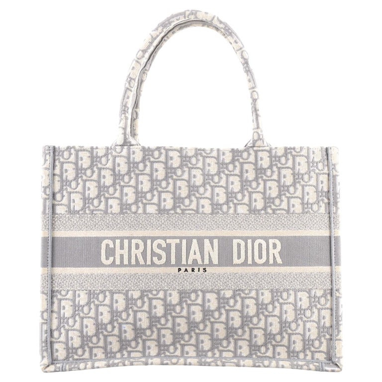CHRISTIAN DIOR Logo OBLIQUE Book Tote Hand Bag Canvas Leather Gray 626MY163