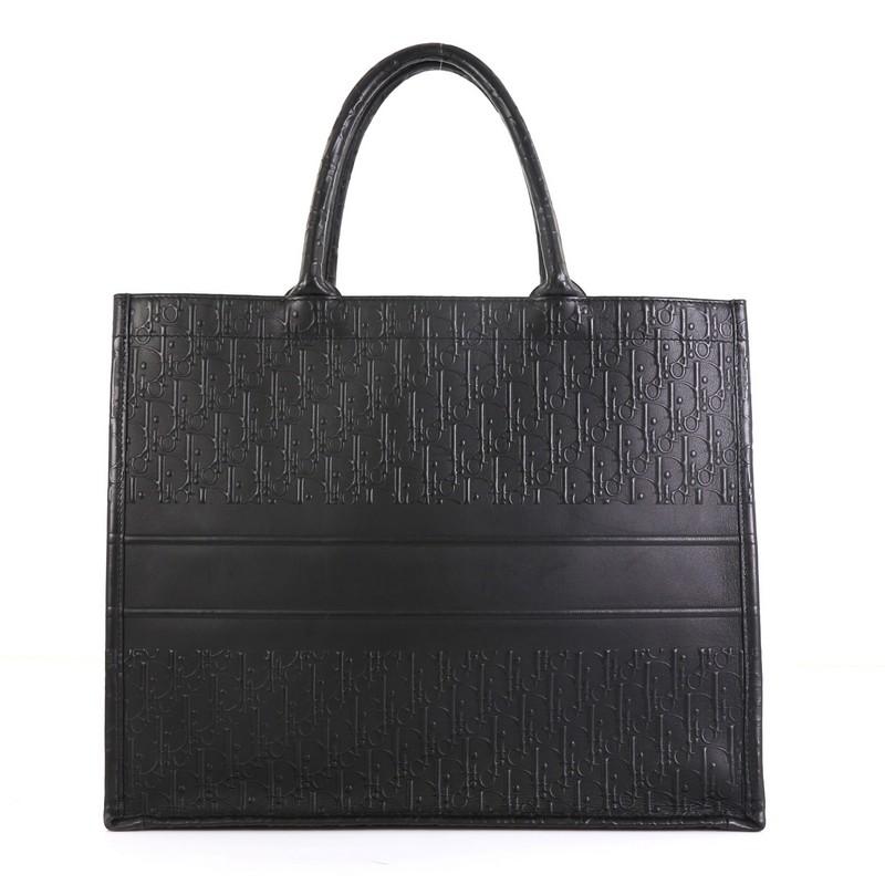 Black Christian Dior Book Tote Oblique Embossed Leather