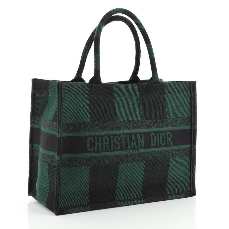Black Christian Dior Book Tote Plaid Canvas Small