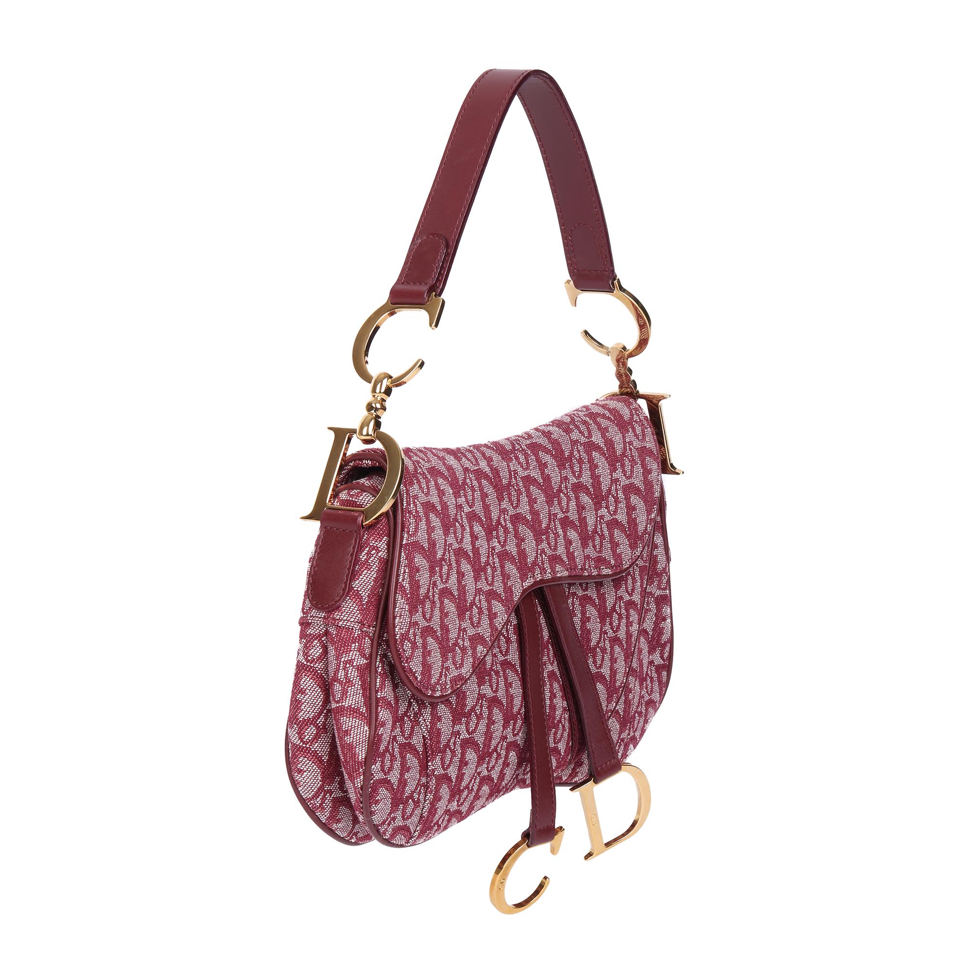 Christian Dior Bordeaux Monogram Canvas & Calfskin Leather Double Saddle Bag 4