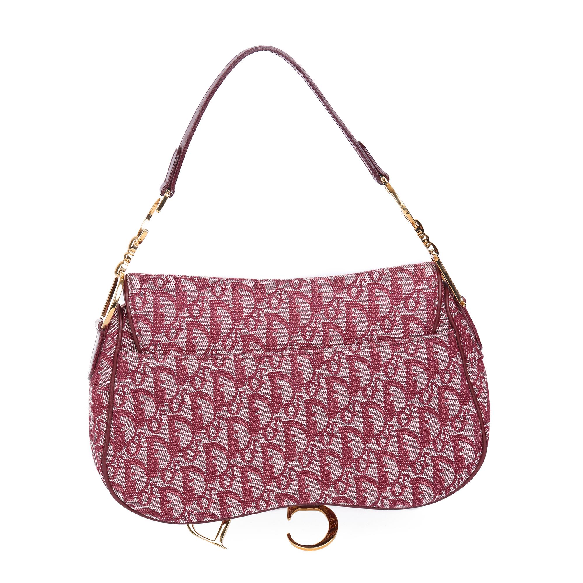 Christian Dior Bordeaux Monogram Canvas & Calfskin Leather Double Saddle Bag 7