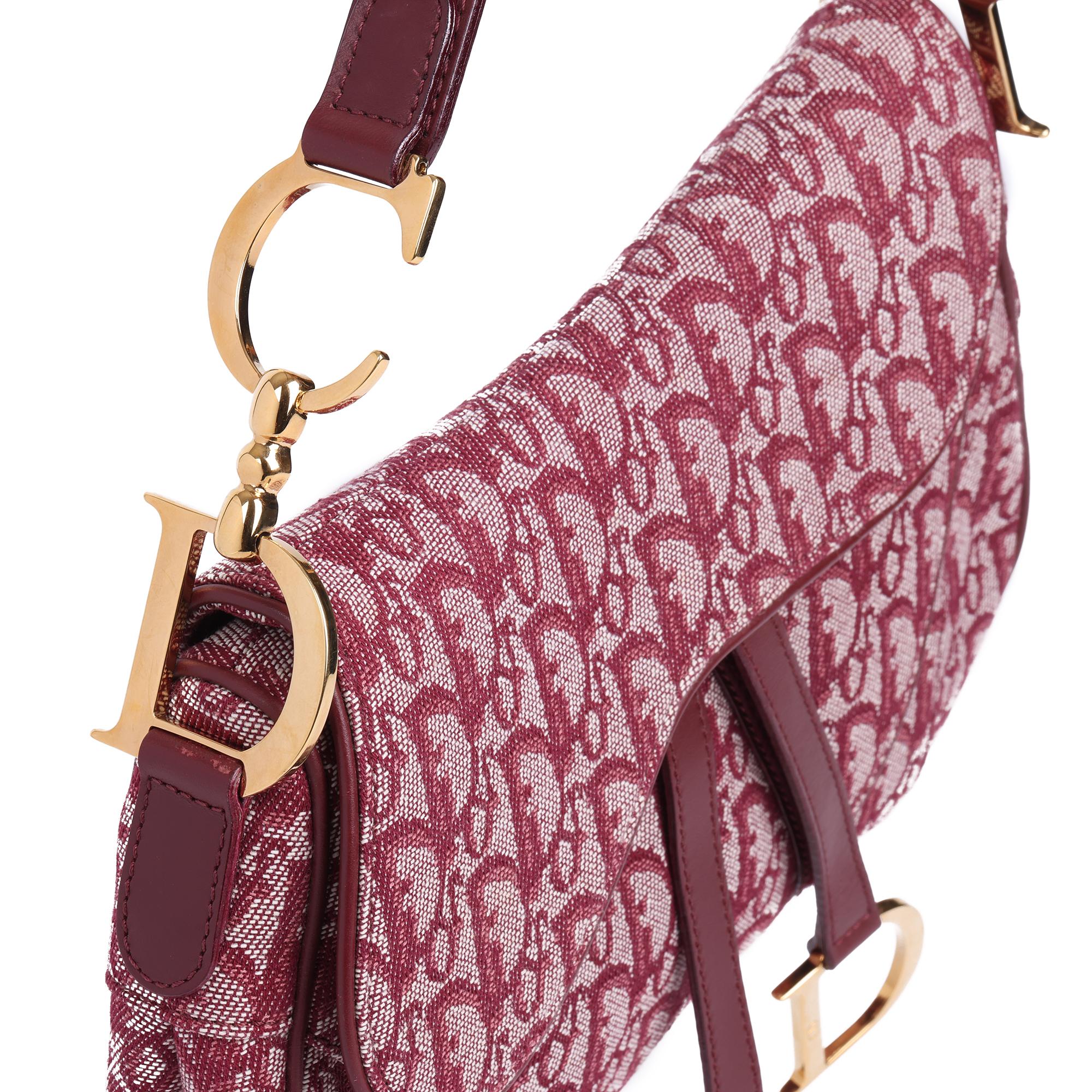 Brown Christian Dior Bordeaux Monogram Canvas & Calfskin Leather Double Saddle Bag