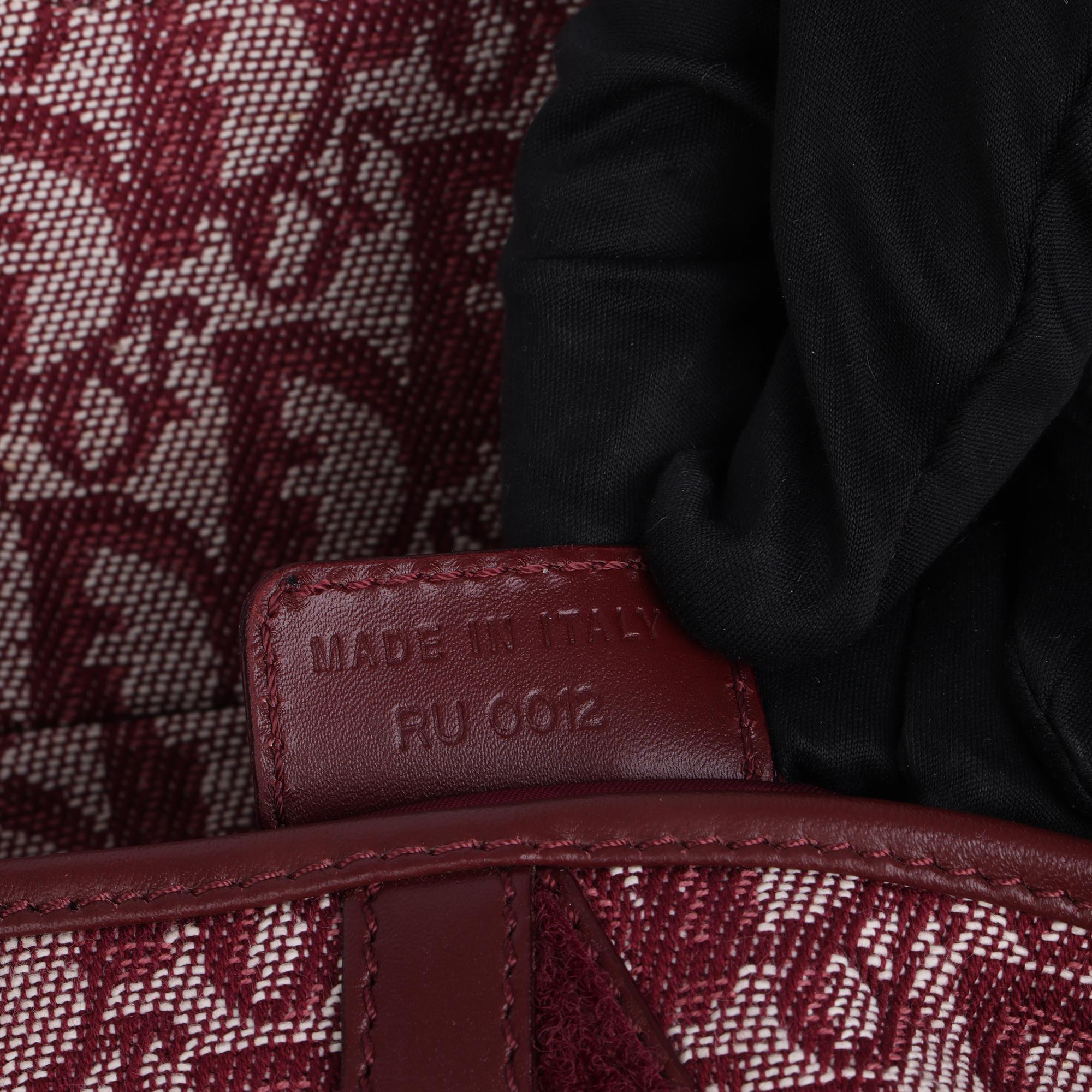 Christian Dior Bordeaux Monogram Canvas & Calfskin Leather Double Saddle Bag In Excellent Condition In Bishop's Stortford, Hertfordshire