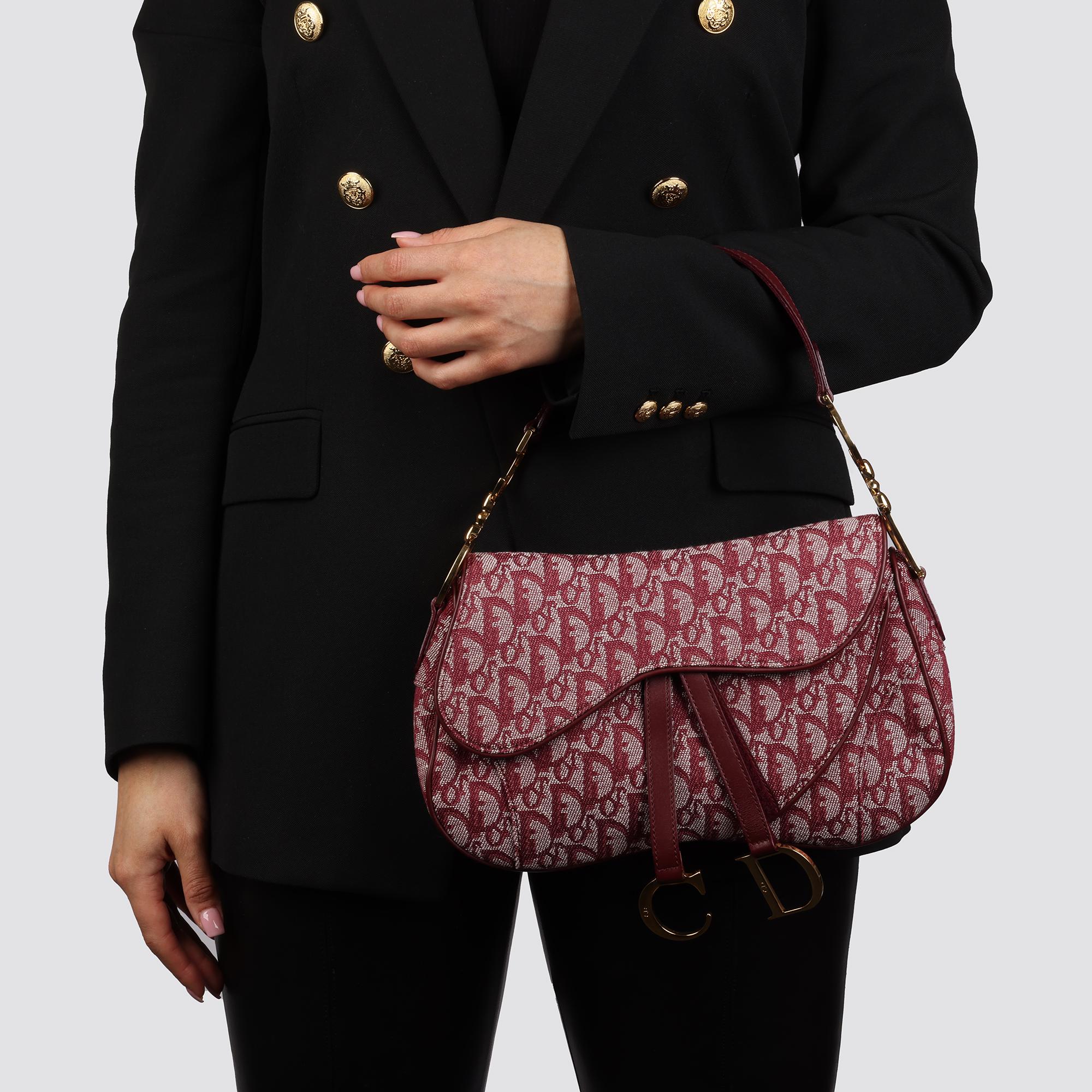 Christian Dior Bordeaux Monogram Canvas & Calfskin Leather Double Saddle Bag 3