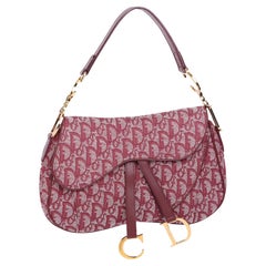 Used Christian Dior Bordeaux Monogram Canvas & Calfskin Leather Double Saddle Bag