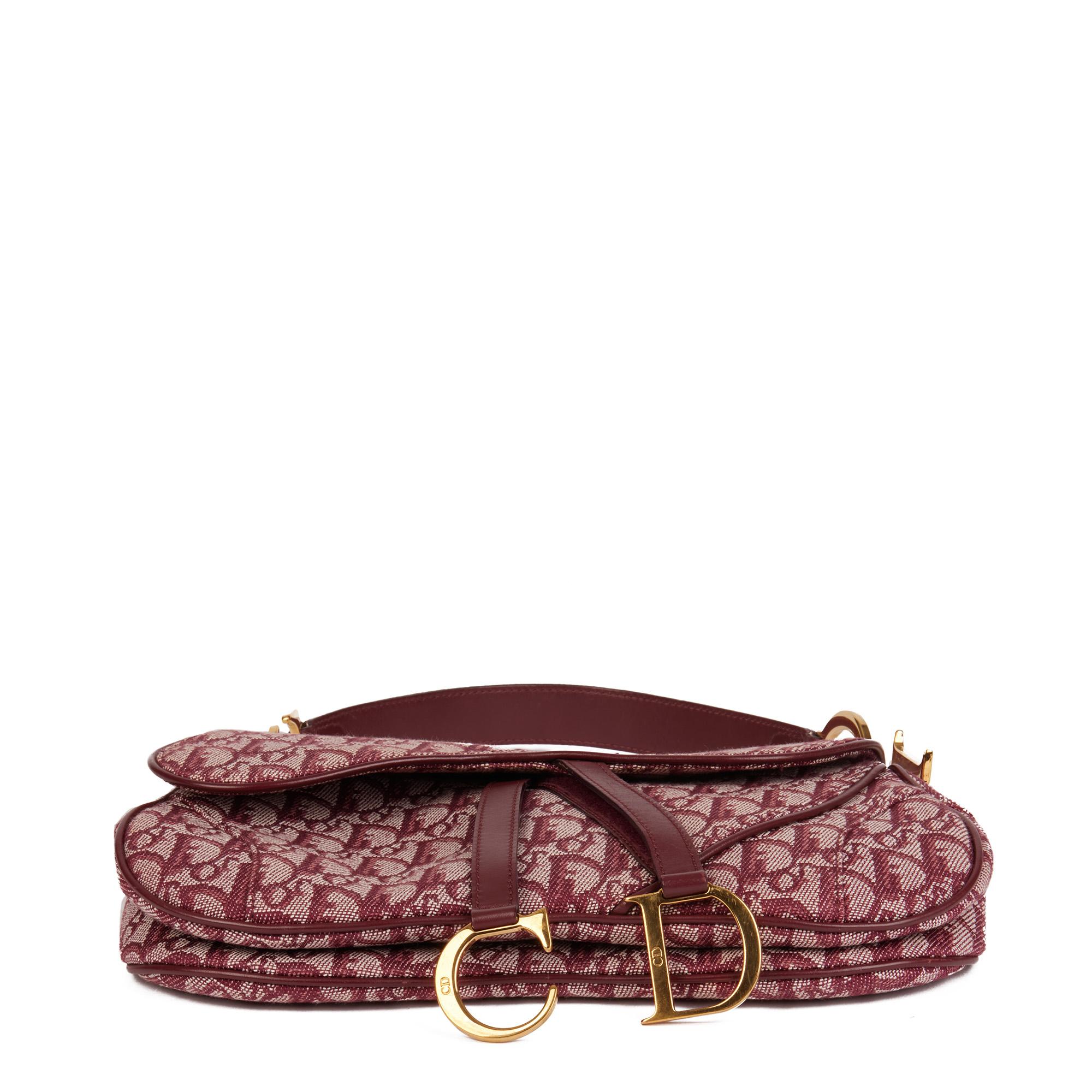 Brown Christian Dior Bordeaux Monogram Canvas & Calfskin Leather Vintage Double Saddle