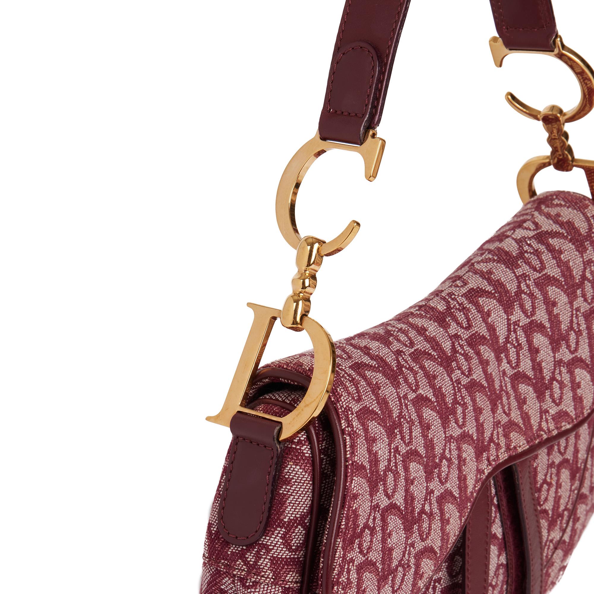 Women's Christian Dior Bordeaux Monogram Canvas & Calfskin Leather Vintage Double Saddle
