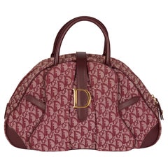 CHRISTIAN DIOR Sac cabas vintage en toile et cuir de veau avec monogramme bordeaux