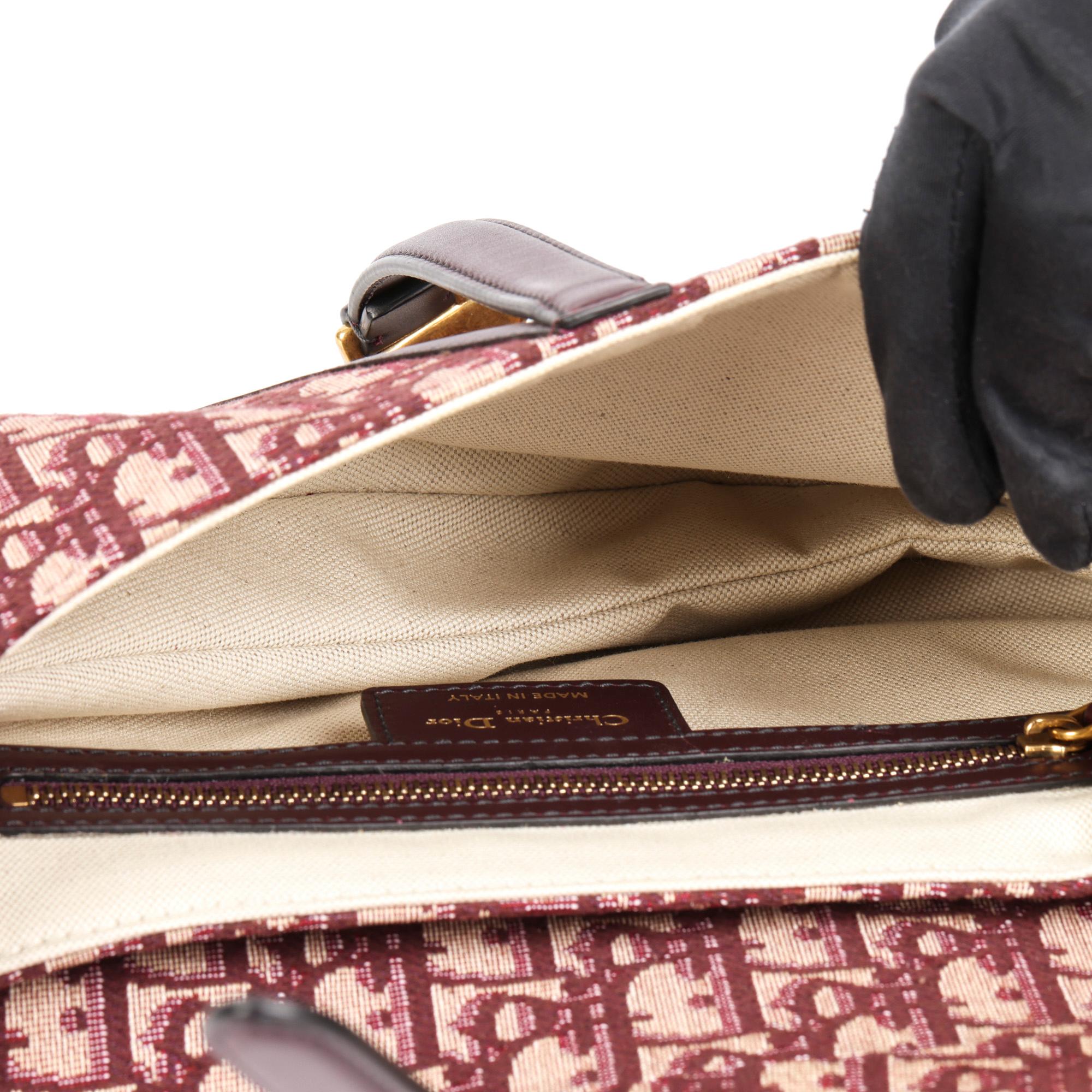 CHRISTIAN DIOR Bordeaux Oblique Monogram Canvas & Calfskin Leather Saddle Bag 5
