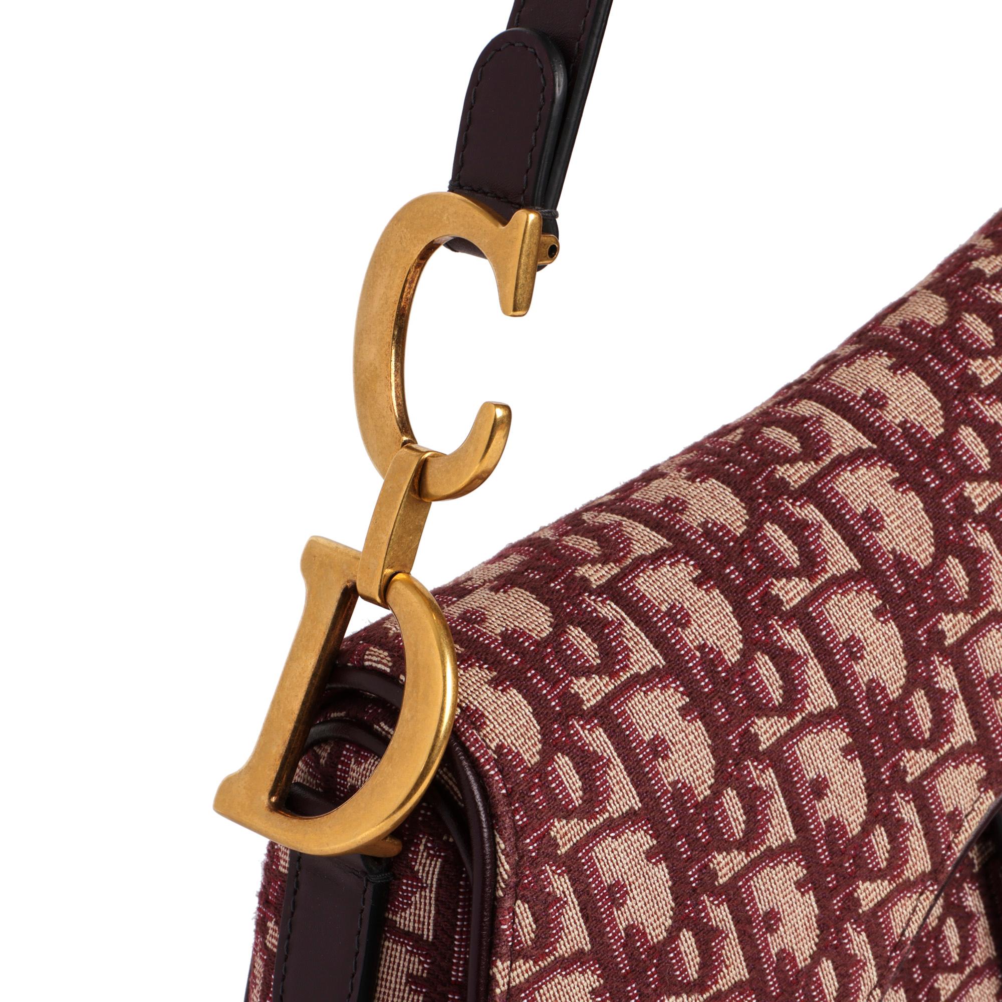 CHRISTIAN DIOR Bordeaux Oblique Monogram Canvas & Calfskin Leather Saddle Bag 1