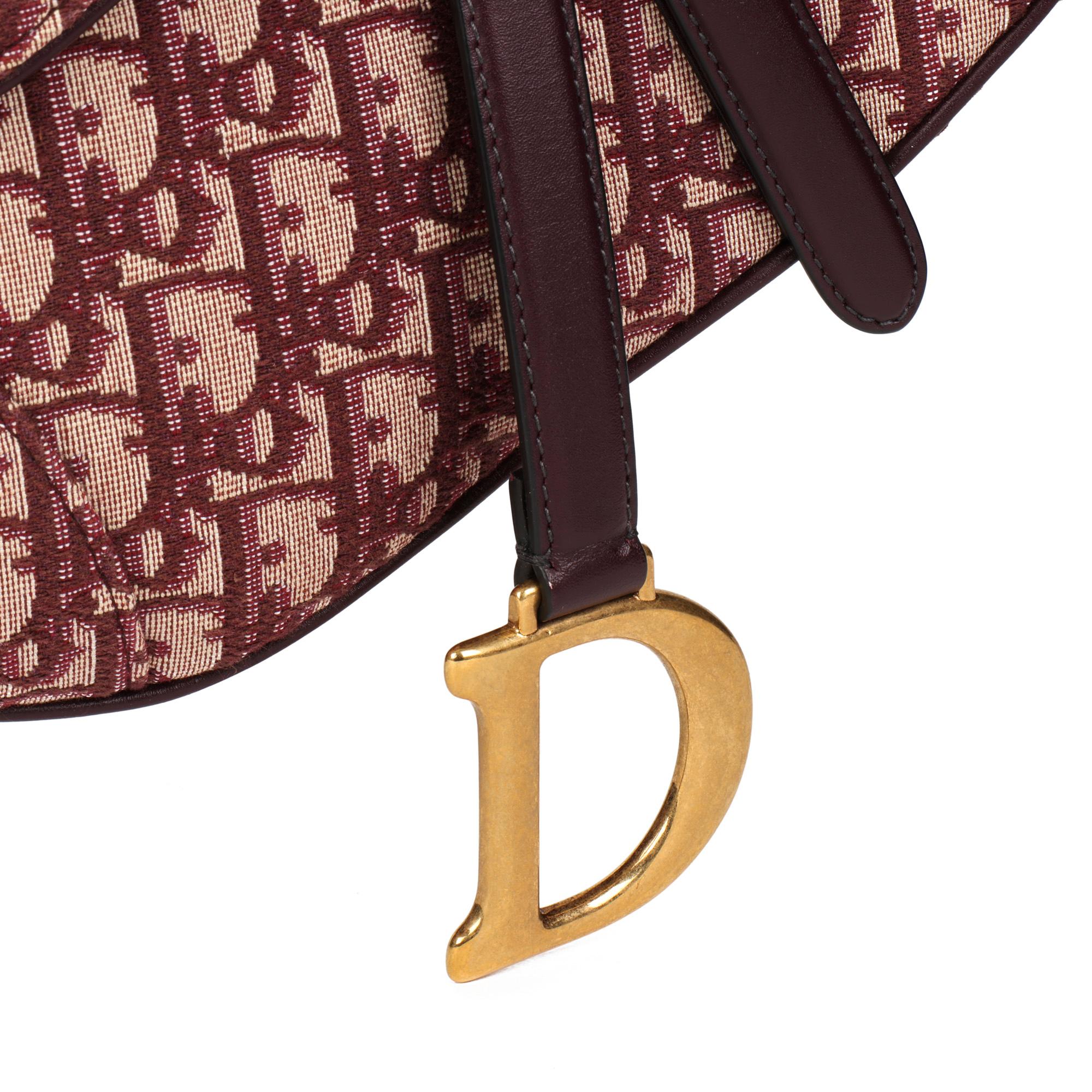 CHRISTIAN DIOR Bordeaux Oblique Monogram Canvas & Calfskin Leather Saddle Bag 2