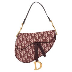 Used CHRISTIAN DIOR Bordeaux Oblique Monogram Canvas & Calfskin Leather Saddle Bag