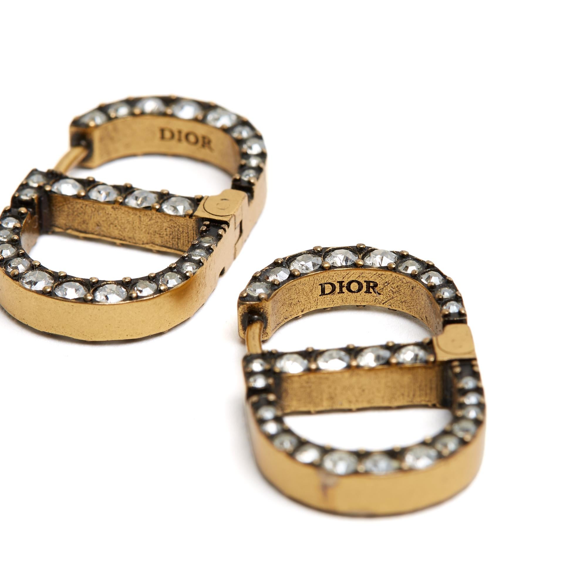 Women's or Men's Christian Dior Boucles clou 30 Montaigne Golden Metal Strass Stud Earrings Hoops For Sale