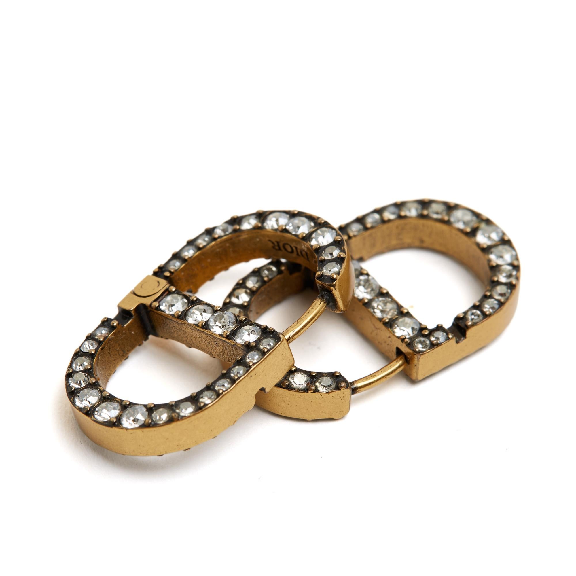 Christian Dior Boucles clou 30 Montaigne Golden Metal Strass Stud Earrings Hoops For Sale 1