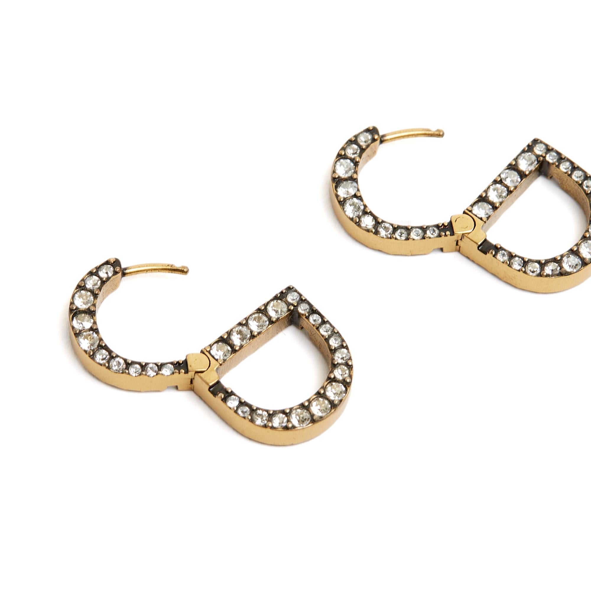Christian Dior Boucles clou 30 Montaigne Golden Metal Strass Stud Earrings Hoops For Sale 2