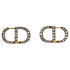 Christian Dior Boucles clou 30 Montaigne Gold Metall Strass Ohrstecker Creolen