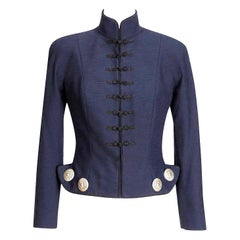 Christian Dior Boutique 1980s Vintage Navy Grosgrain Silk Jacket inc 10 Brooches