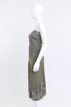 Christian Dior Boutique Art Deco Beaded Olive Green Lace/mesh Dress (US 4)