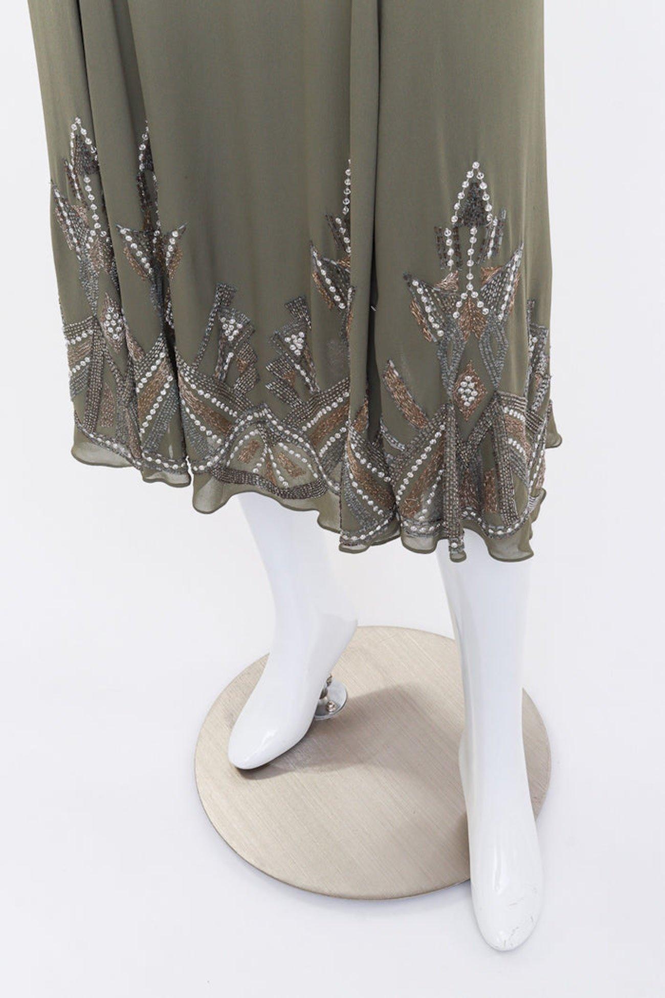Women's Christian Dior Boutique Art Deco Beaded Olive Green Lace/mesh Dress (US 4) For Sale