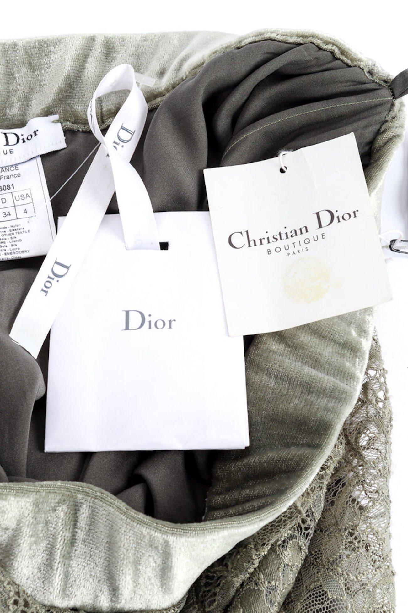Christian Dior Boutique Art Deco Beaded Olive Green Lace/mesh Dress (US 4) For Sale 2