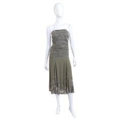 Christian Dior Boutique Art Deco Beaded Olive Green Lace/mesh Dress (US 4)