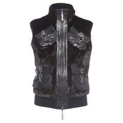 Christian Dior Boutique Black Fur and Leather Sleeveless Zipper Jacket M