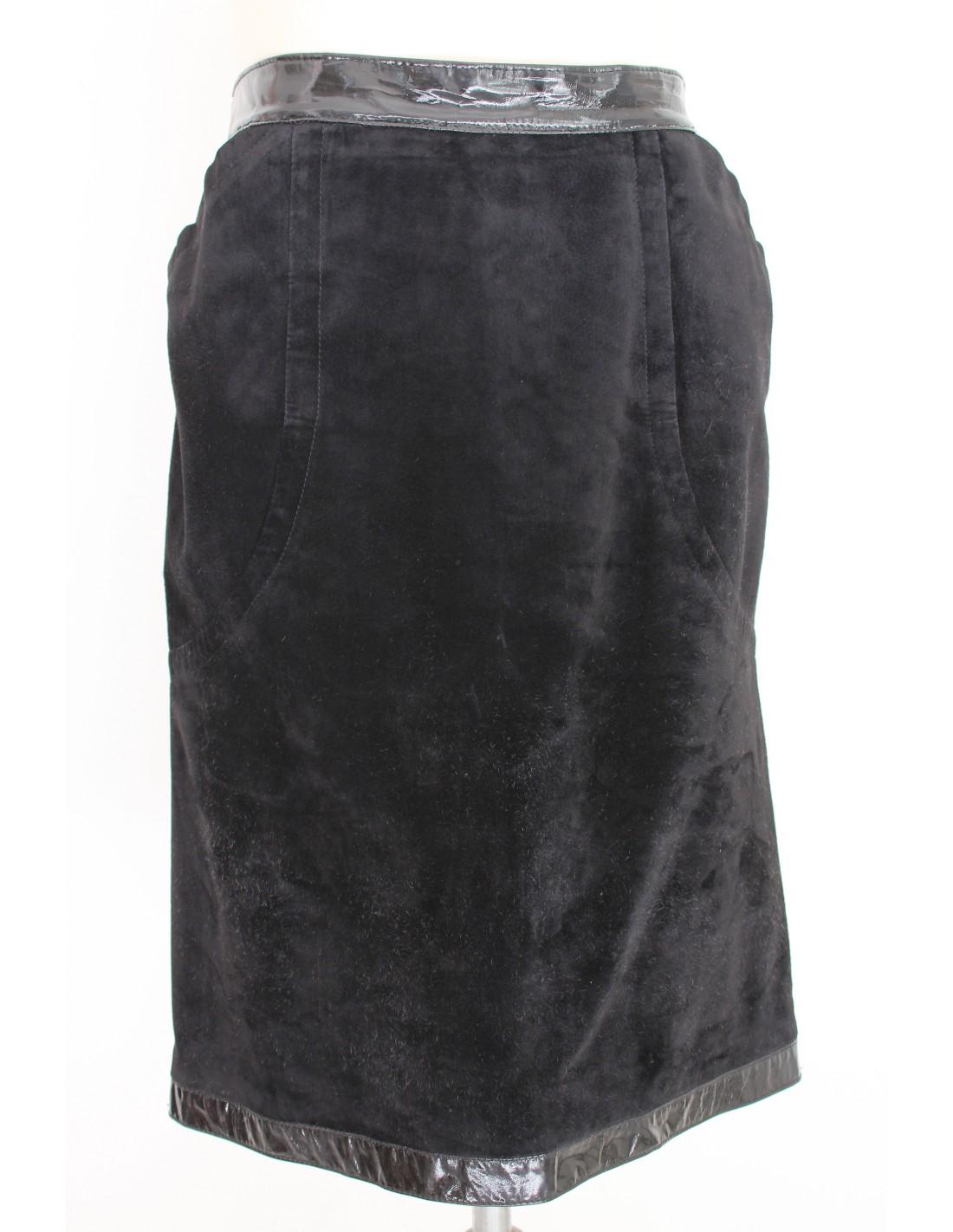 Christian Dior Boutique Black Suede Skirt Suit 1980s 3