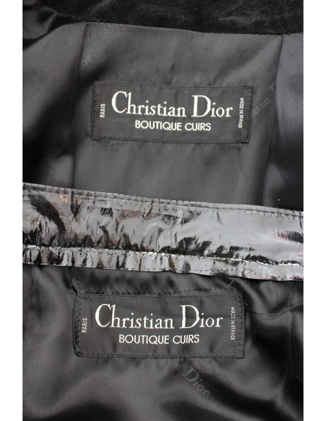 Christian Dior Boutique Black Suede Skirt Suit 1980s 4